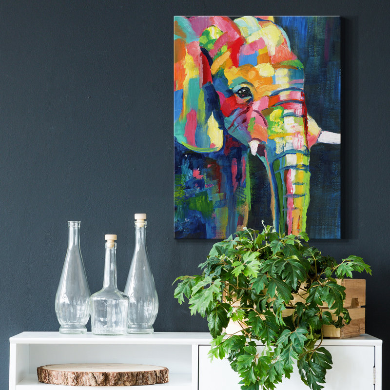 «Vibrant Elephant» par Nan - reproduction d'art sur toile tendue, H 40 po x l 30 po x P 1 po
