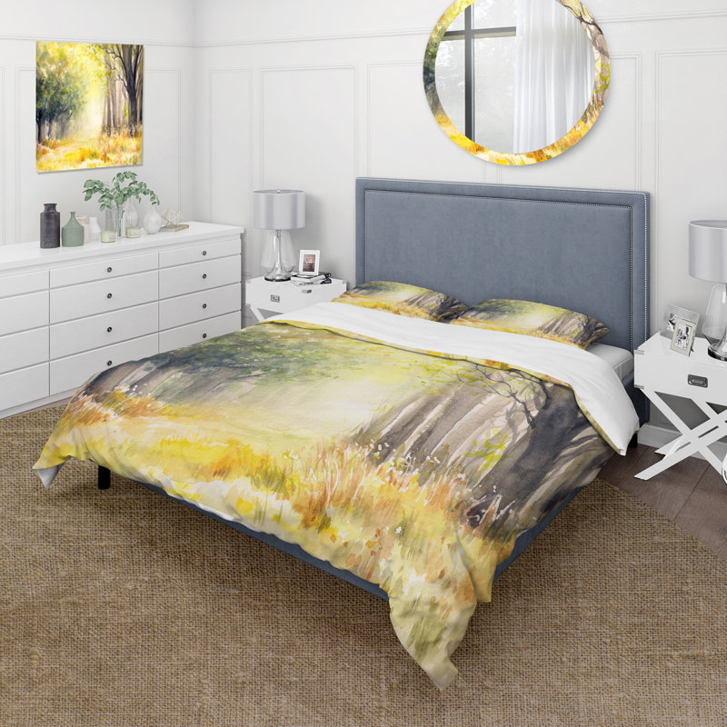 Ensemble de housse de couette traditionnel en polyester microfibre Bright Sunshine Through The Forest Trees IV