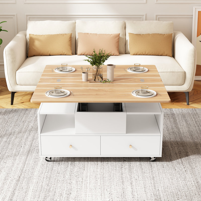 Lift Top Pedestal Coffee Table with Storage, Natural