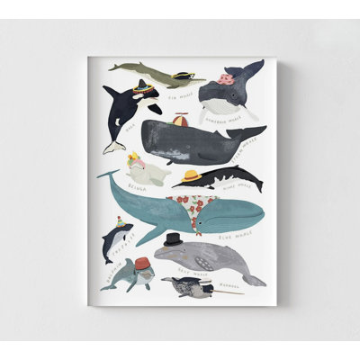 Whales In Hats By Hanna Melin, Humpback Whale Illustration Print, Black And White Orca Poster, Blue Whale Ocean Decor Idea -  WeFrameArt, 2505712-4HX6WX1D-PRINT ONLY