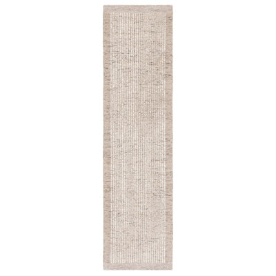 Ardme Hand Tufted Wool/Cotton Striped Rug in Ivory/Light Brown