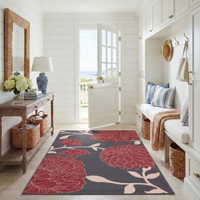 Tapis d'intérieur / extérieur à fleurs Adelmino Performance