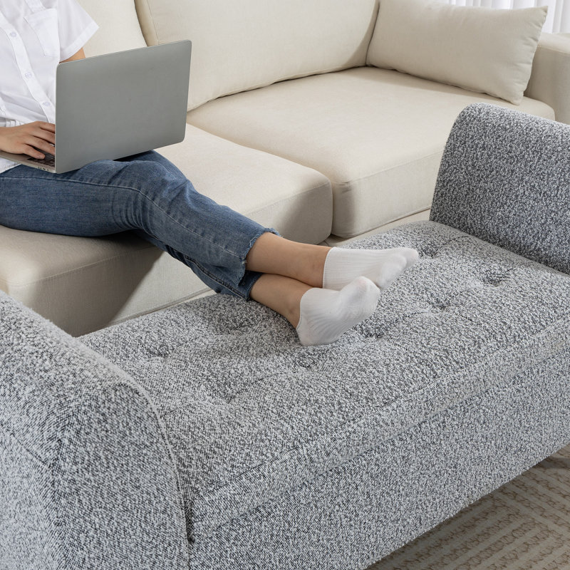 Banc de rangement rembourré, banc de repose-pieds moderne avec accoudoirs, gris, Gris