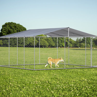Outdoor Dog Kennel With Water- Canopy - 181"X181"X71.05", Xl For Large Dogs, Weather Protected, Fire , Hinged Door Lockable Latch, Easy Assembly, Silver Iron Waterproof Shelter , Fire-, , Handle,