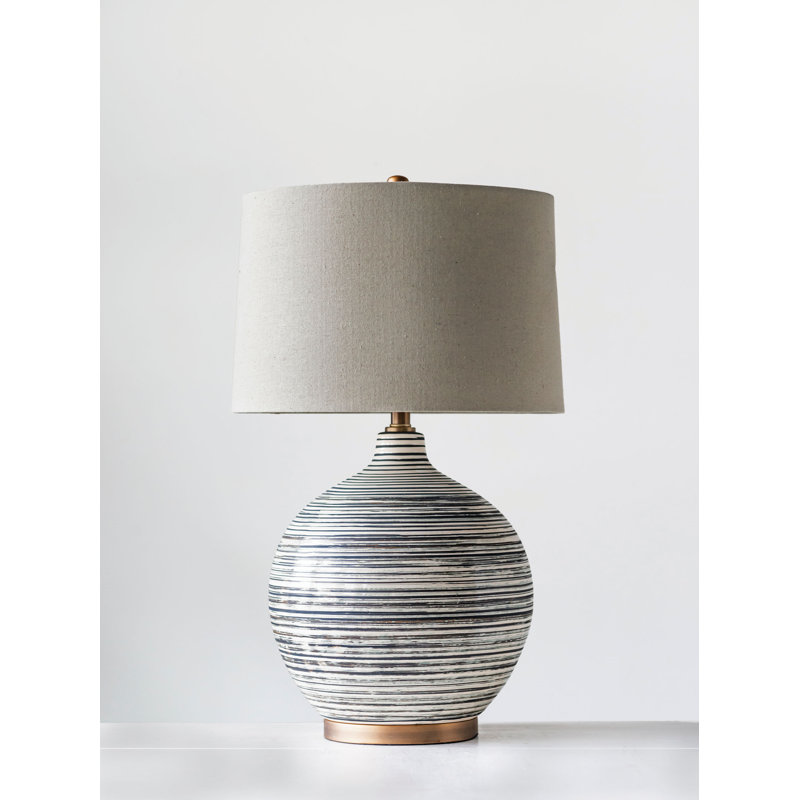 Clarence Textured Ceramic Table Lamp with Linen Shade, Black/White