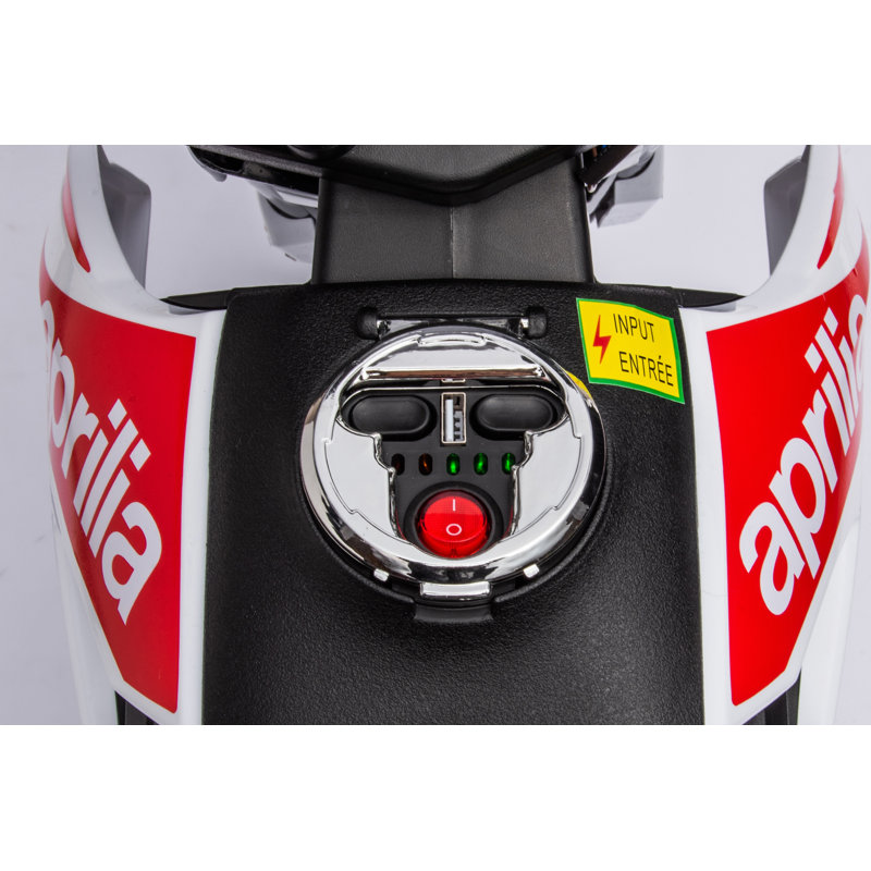 12V White Aprilia Kids Ride-On Motorcycle with Training Wheels
