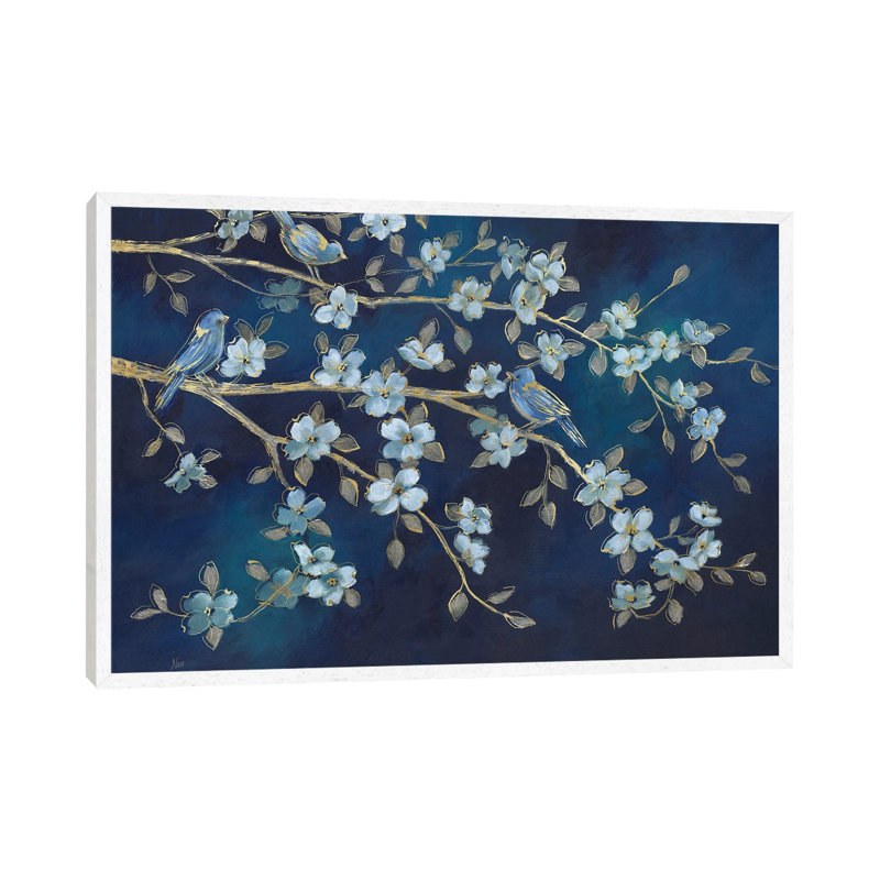 Bluebird Conference by Nan - Painting on Canvas, 66.04 cm H x 45.72 cm W, White Framed