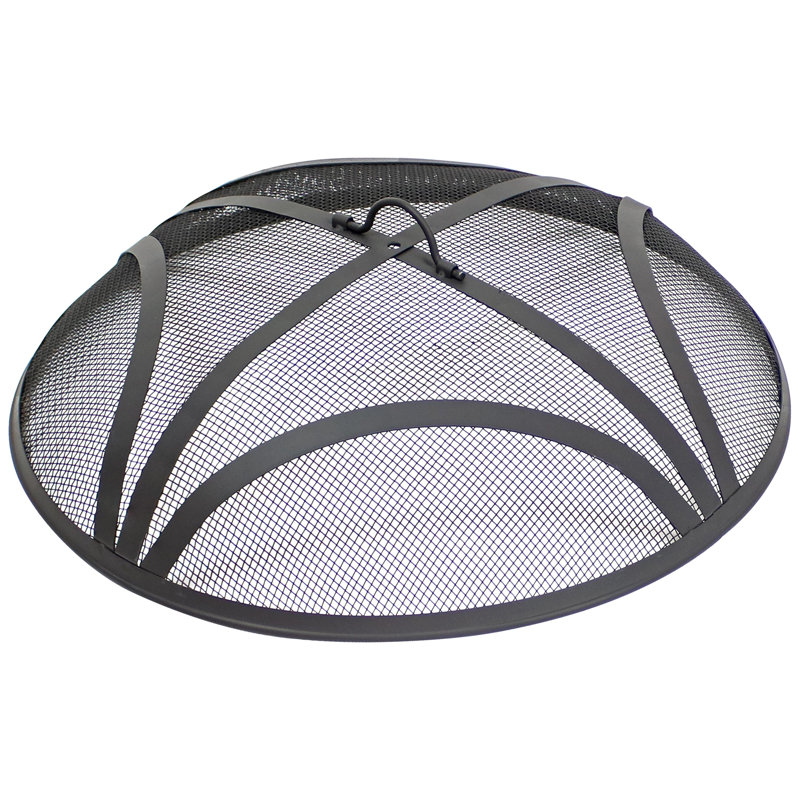  Reinforced Steel Mesh Black Fire Pit Spark Screen with Ring Handle, 7.5" H x 22" W x 3" D