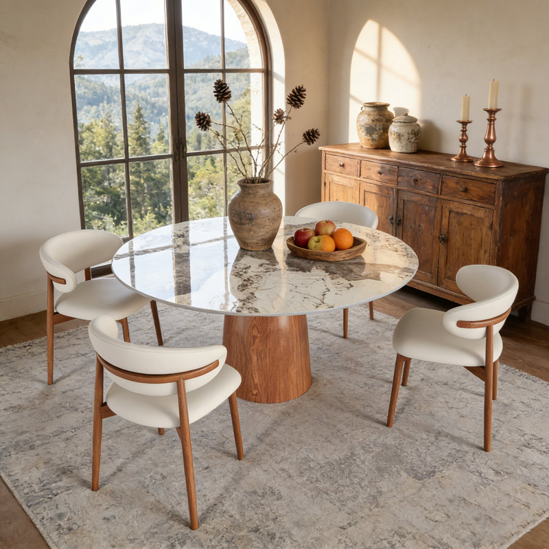 5Pcs Dining Set With 4 Upholstered Chairs, 29.52" H x 47.24" W x 47.24" D, Brown