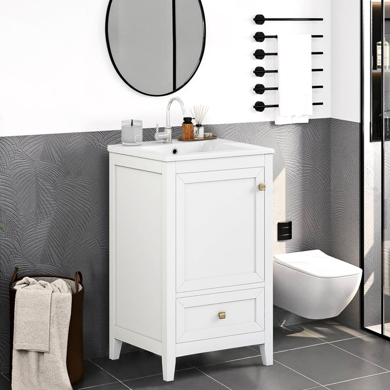 Bathroom Vanity With Sink,bathroom Cabinet With Door,storage Rack And A Drawer, White/White