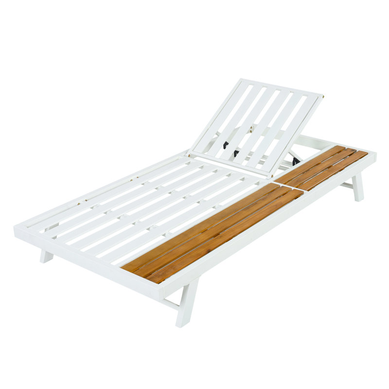 Structure de la chaise longue en fer et en teck, fauteuil inclinable d'extérieur en fer et en bois d'acacia avec surface de rangement plate, capacité de 400 lb, dossier réglable pour la terrasse de la piscine