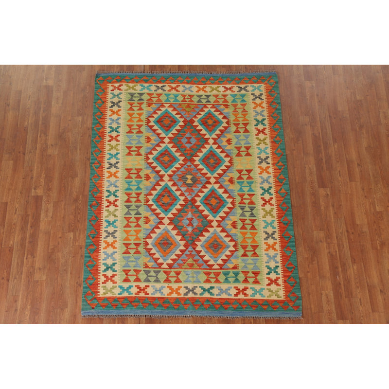 Tapis géométrique réversible en laine 5 x 7