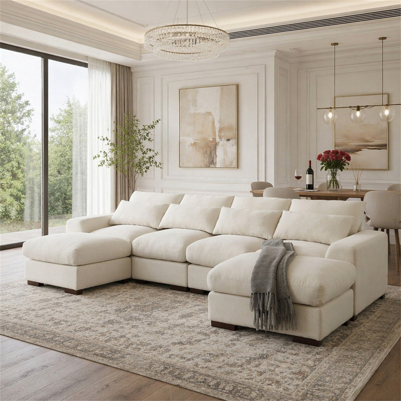 Canapé modulaire avec 2 repose-pieds Tatman, Beige