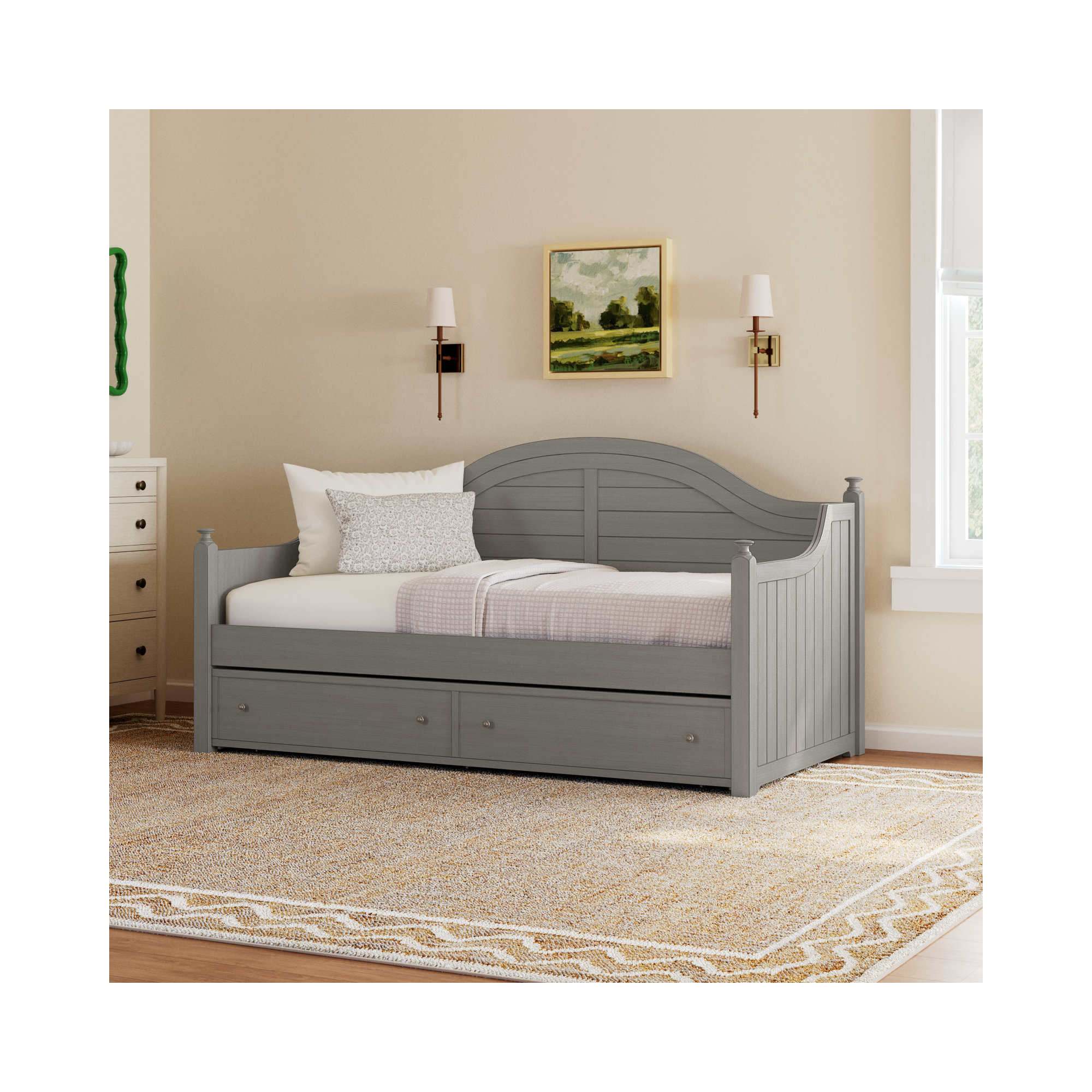 Delaria Daybed with Trundle - Twin, Antique Gray
