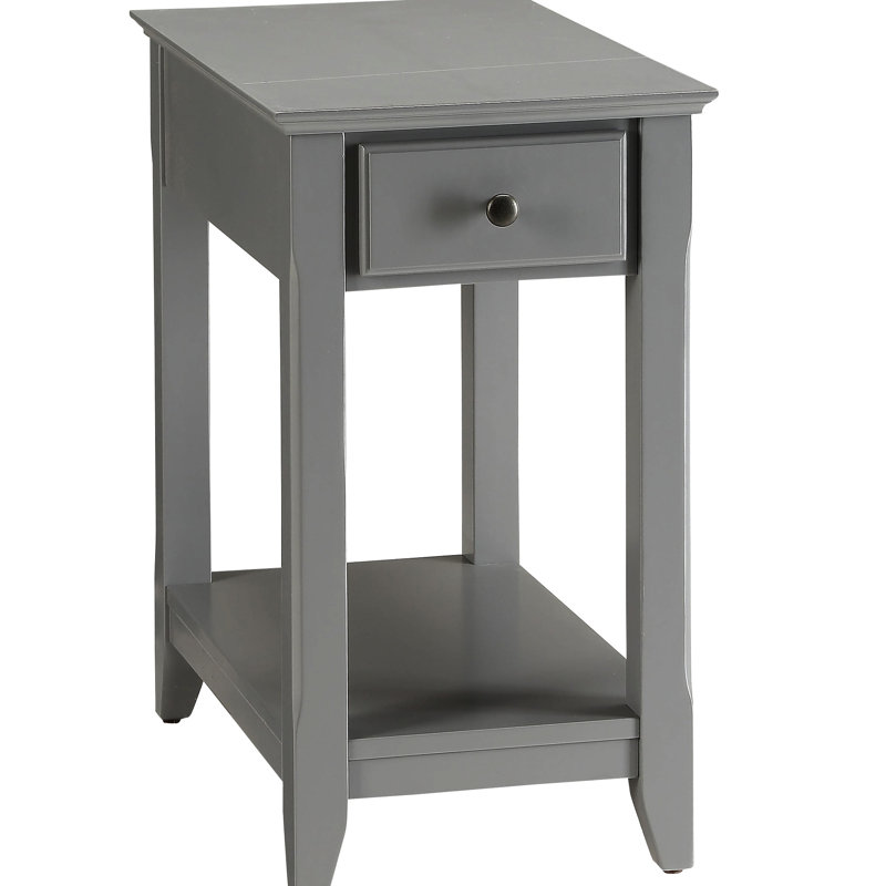 Grey Rectangular Table With Open Shelf Beneath Bottom For Storage Leg On Lower