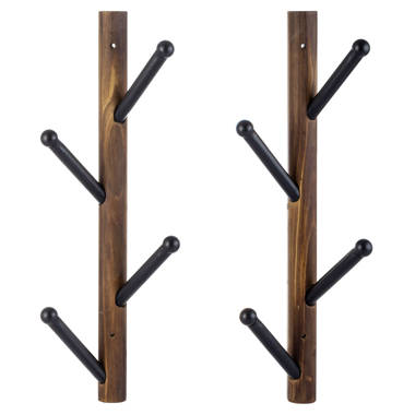 Solid Wood 8 - Hook Wall Mounted Coat Rack (Set of 2) Red Barrel Studio Color: Brown/Black