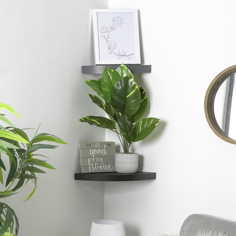 Harbour Housewares - Modern Floating Corner Wall Shelves, 4cm H x 25cm W x 25cm D, Black
