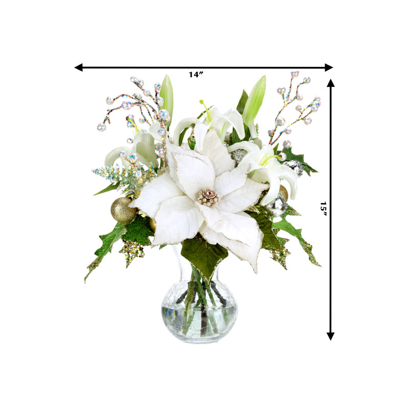 Vase of Poinsettia and Floral, Ivory - 16 Inches