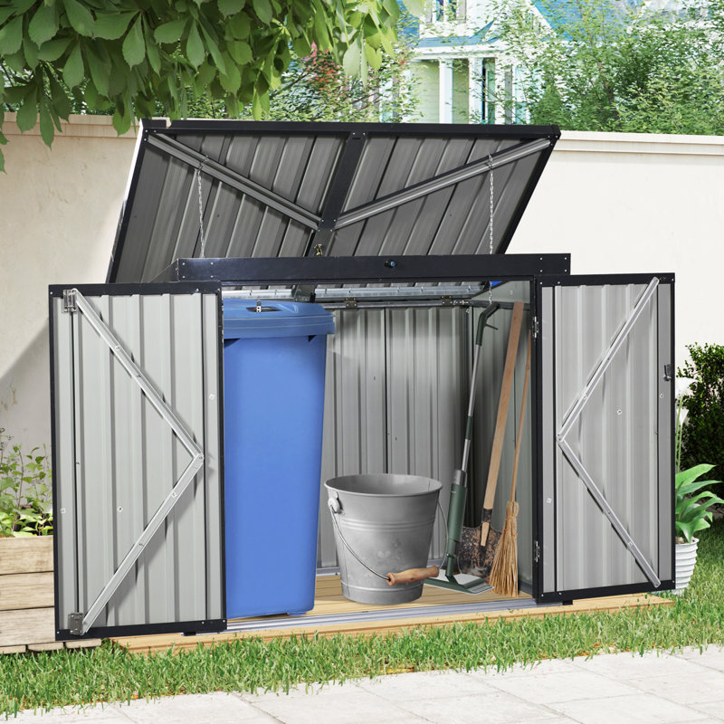 Abri à ordures avec 2 poubelles, H 54,25 po x l 64,75 po x P 41,5 po, Noir