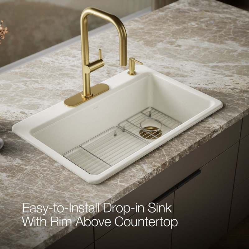 Riverby 33" Top-Mount Single-Bowl Kitchen Sink, Biscuit, 4 hole