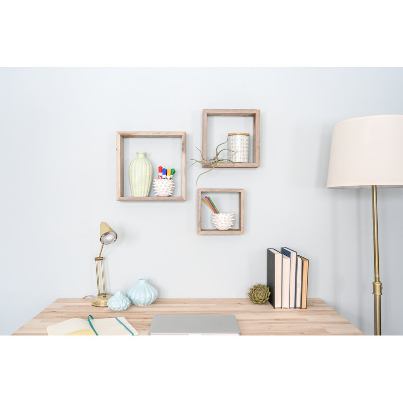 Set Of 3 Square Reclaimed Wood Open Box Shelve, Espresso, 12" H x 12" W x 4" D