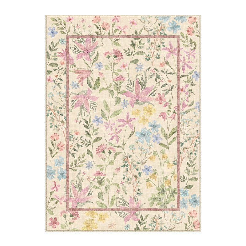 Tapis cerise moderne lavable à la machine avec envers antidérapant, Rectangulaire 8 pi x 10 pi, 0.35"