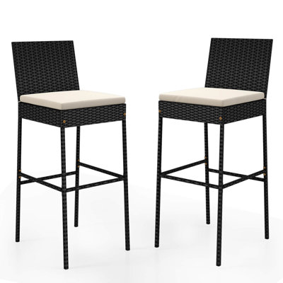 Patio Wicker Barstools Bar Height Chairs With Cushions Backyard Off-white by George Oliver
