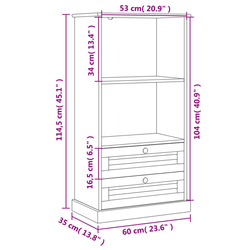 114.50cm H x 60cm W Standard Bookcase, Grey
