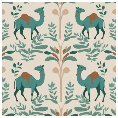Chameaux sarcelle avec feuillage, coussins décoratifs double face
