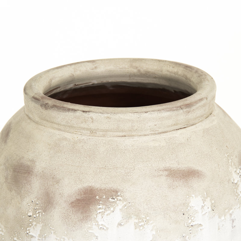 Distressed Off-White Ceramic Floor Vase, 31" Tall