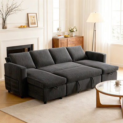105" Pull Out Sofa Bed Sectional Sleeper Sofa With Storage,pullout Modular Sectional Couches For Living Room, U Shaped Convertible Couch Bed For Apartment