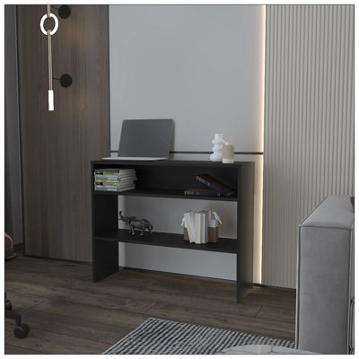 Console noire avec rangement ouvert