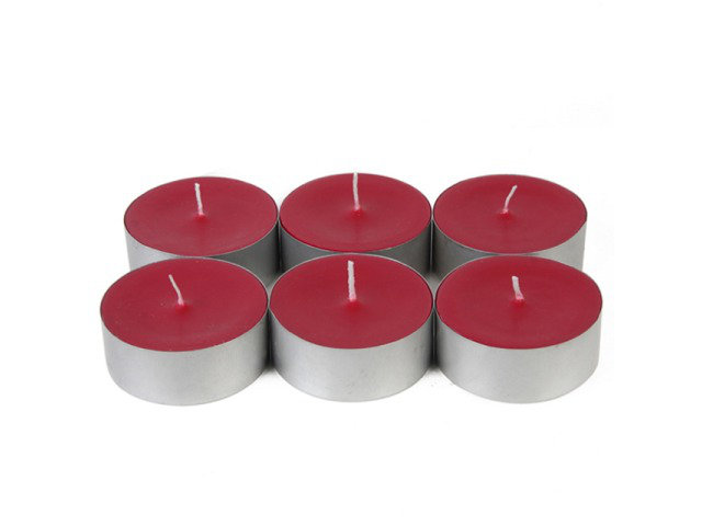 Unscented Tealight Candle with Metal Holder, Burgundy, Set of 144