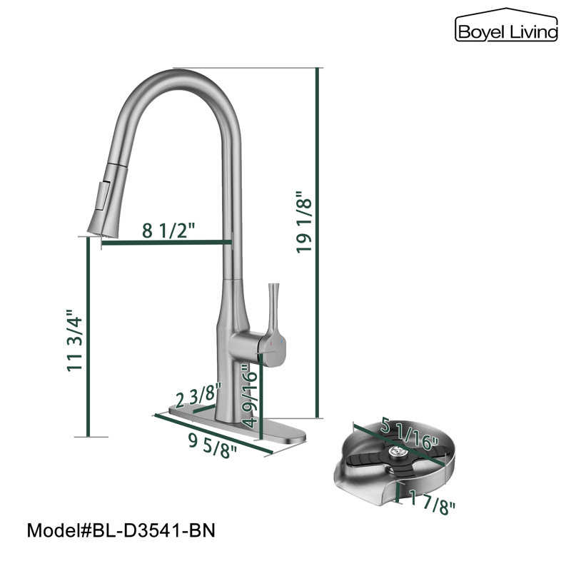 Boyel Living Pull Down Kitchen Faucet, Brushed Nickel