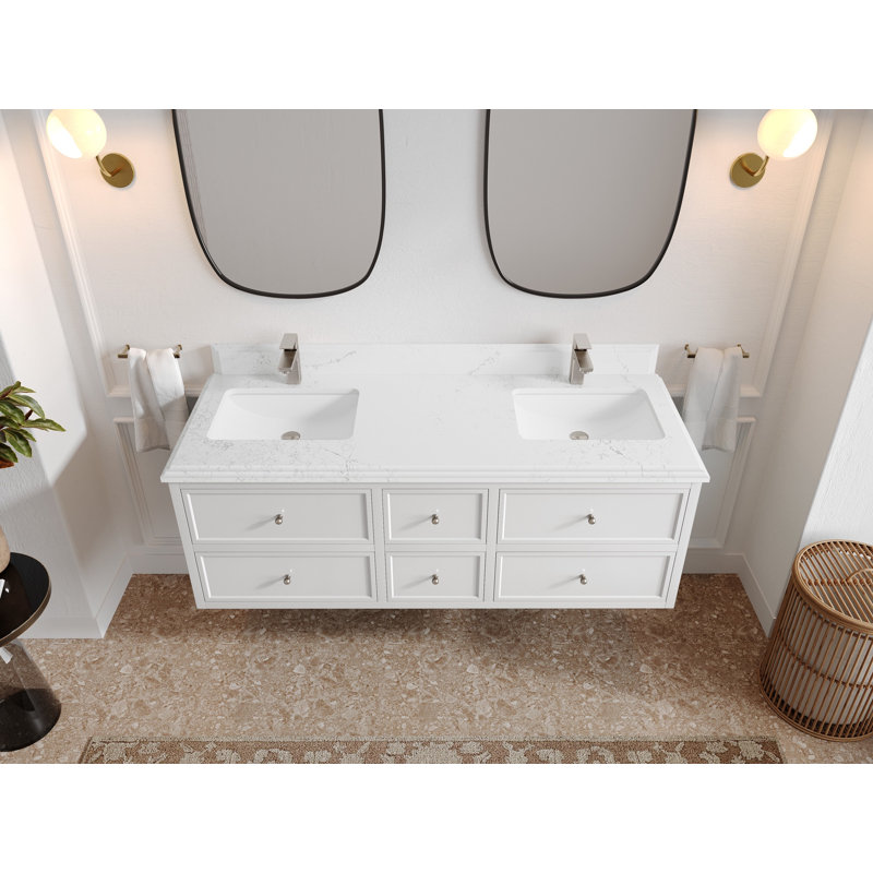 Meuble-lavabo double flottant 60 po avec dessus en quartz Roswell, Empira