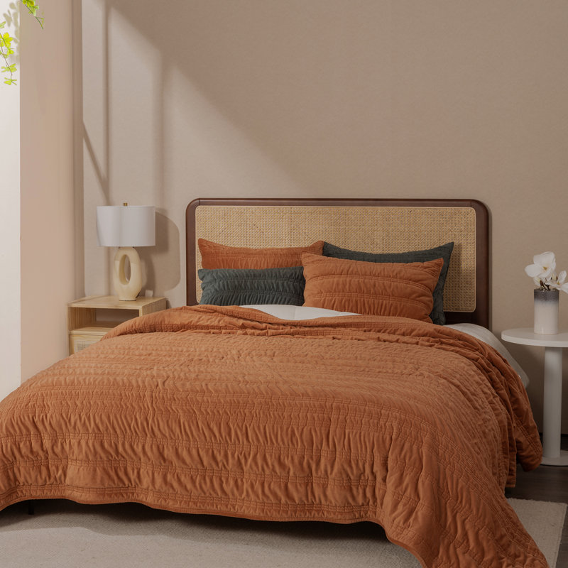 Ensemble d'édredon Ruched, Orange brûlé, Courtepointe grand + 2 taies décoratives