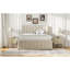 Lit plateforme tapissier avec lit gigogne simple et 3 tiroirs, tissu en lin-336732722