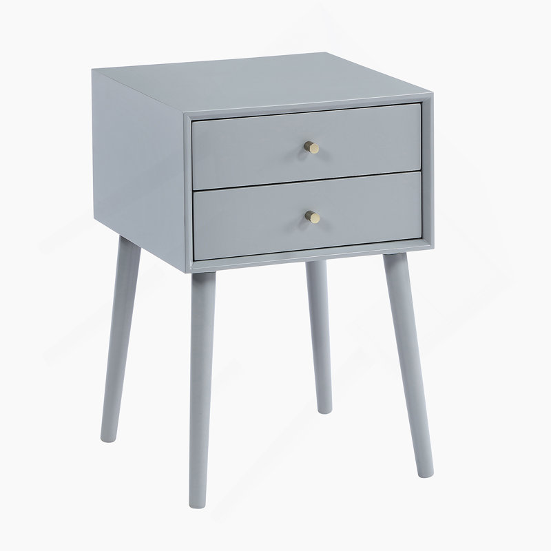 Table de chevet 2 tiroirs en bois, gris