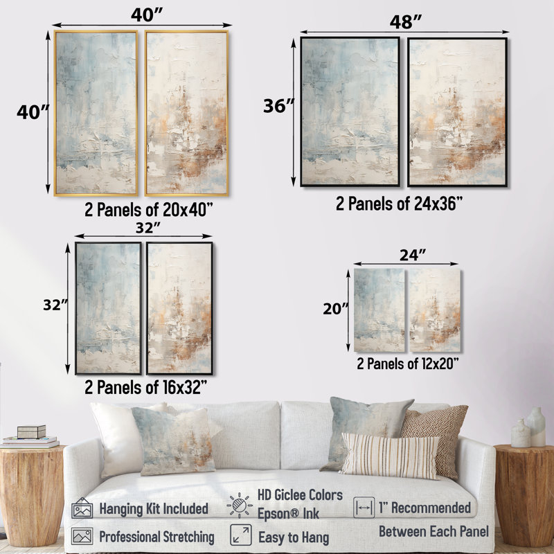Beige bleu océan tempête II - art mural moderne, H 32 po x l 32 po, Impression encadrée flottante, Argent argent