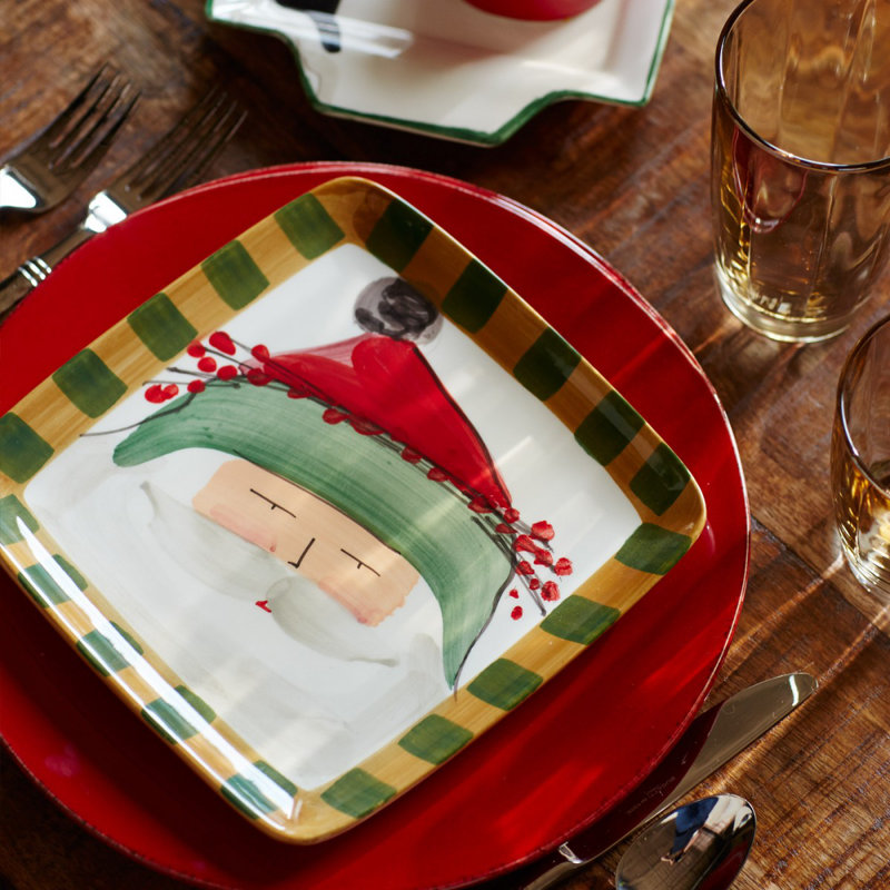 Old St. Nick Square Salad Plate - Green Hat
