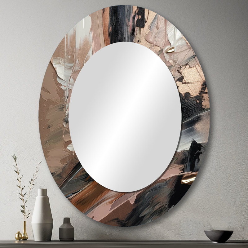 Brun et noir au-delà des limites II - grand miroir mural ovale sur métal, 43 po x 33 po