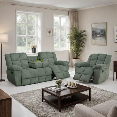 2-Piece Premium Corduroy Manual Recliner Sofa Set With Drop-Down Coffee Table,And Cup Holders