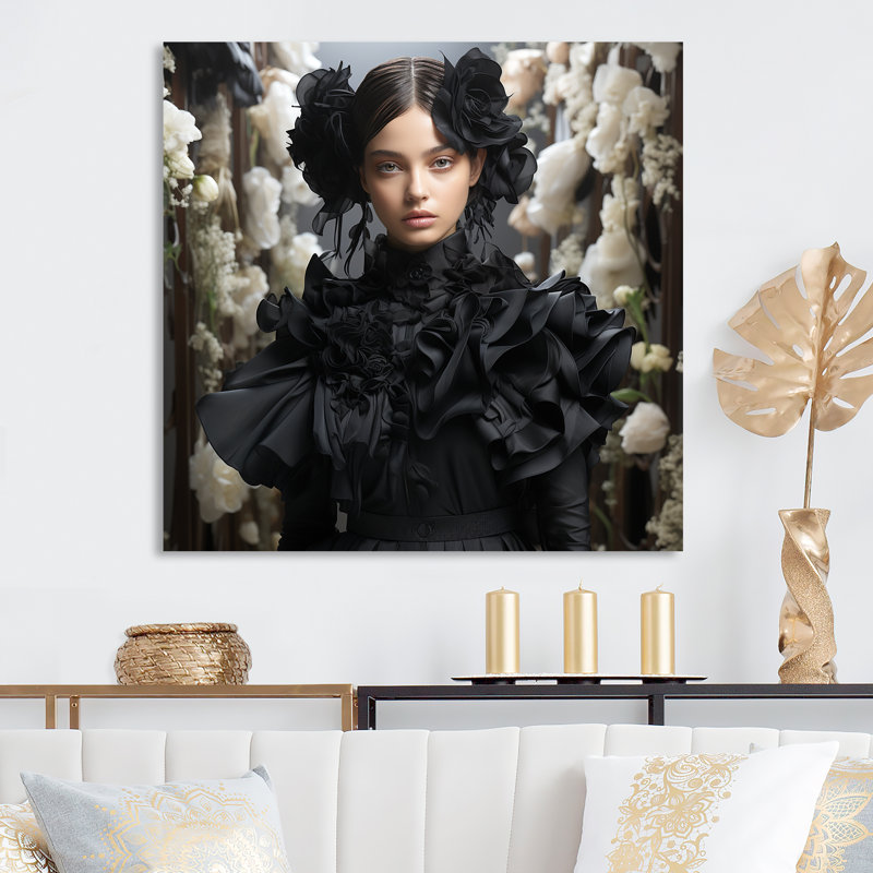 Cotton Black And White Couture Woman I - Dior Metal Wall Art, 36" H x 36" W