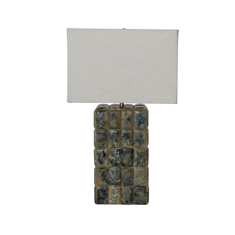 Marbled Resin Studded Table Lamp With Linen Shade
