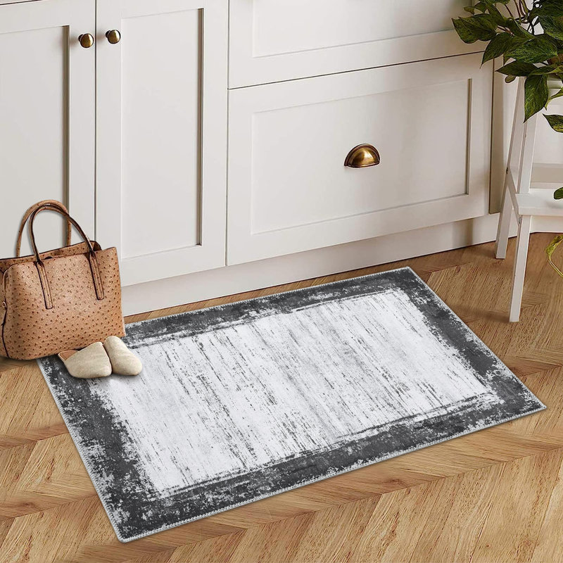 Machine Washable Rugs Bordered Modern Non-Slip Low Pile Rubber Backing Indoor Area Rug for Living Room Bedroom Kitchen Dining Room