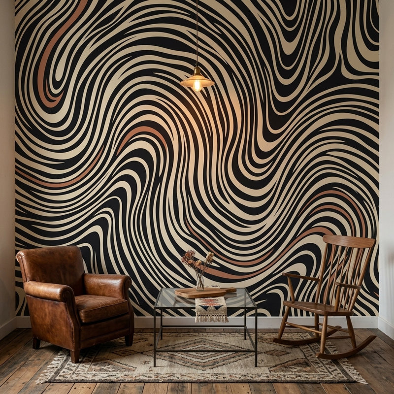 Adhésif décoratif Op Art Wavy Stripes, Texturé non collé, 200 po x 120 po