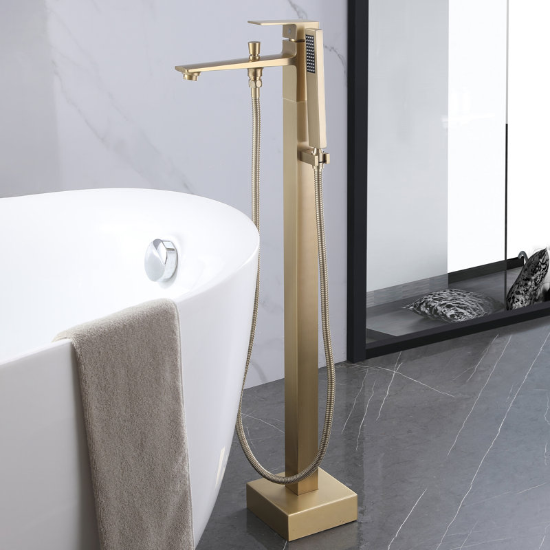 Floor Tub Spout with Diverter, Gold
