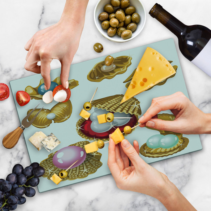 Ambesonne Pearls Cutting Board Large Size Open Shells Sea Image Multicolor