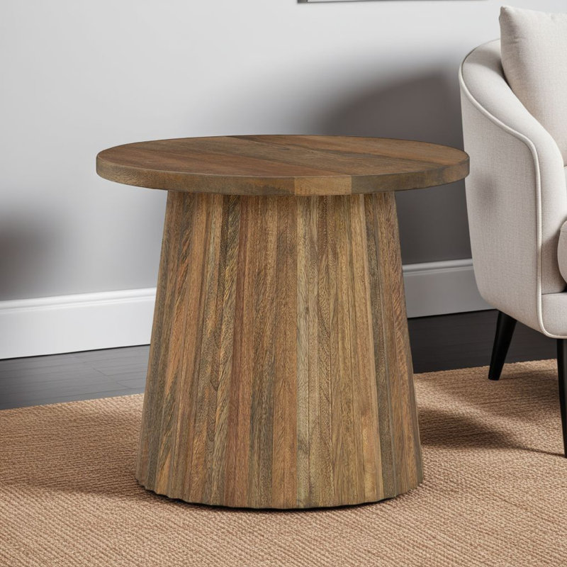 Table d'appoint Ceil, base ronde en bois massif brun noyer cannelé, 20 po
