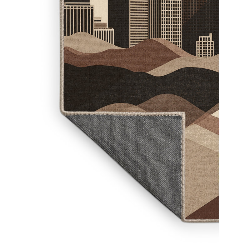 Tapis doux et moelleux à motif géométrique moderne et contemporain brun et beige, Rond 3 pi